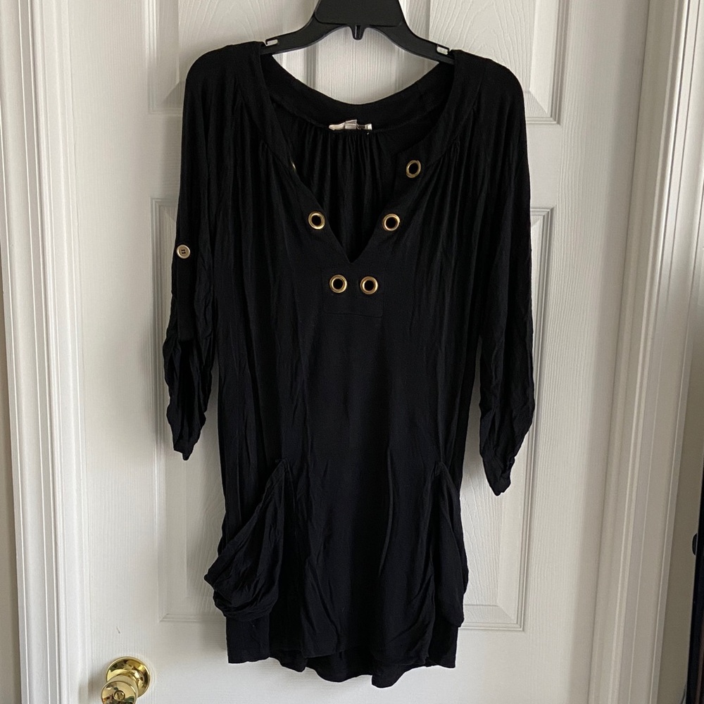 Black and Gold adjustable 3/4 Sleeve Swim Coverup